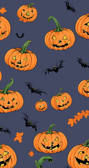 halloween seamless pumpkin bats pattern, Created using Generative AI.