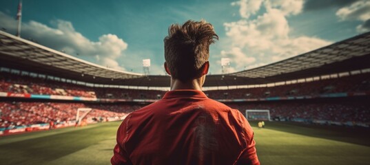 Professional soccer player in red uniform. Generative AI technology.