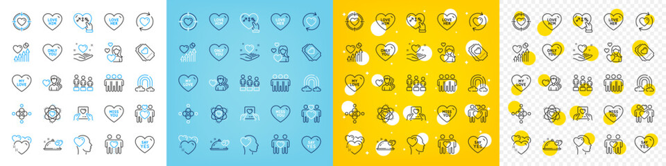 Vector icons set of Update relationships, Say yes and Heart line icons pack for web with My love, Romantic dinner, Man love outline icon. Heart beat, Genders, Friendship pictogram. Vector