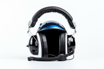 Fototapeta na wymiar Helmet and earphones on white background. Generative AI