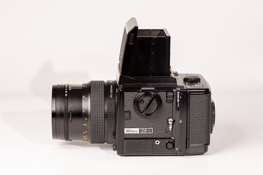 Soest, The Netherlands - 09-13-2023. Bronica GS-1, fully modular SLR medium format camera with waist level finder introduced in the early 1980s. 