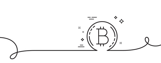Bitcoin line icon. Continuous one line with curl. Cryptocurrency coin sign. Crypto money symbol. Bitcoin single outline ribbon. Loop curve pattern. Vector