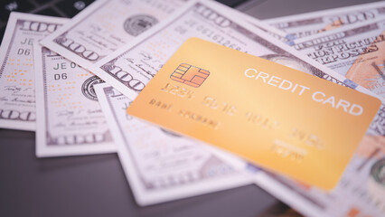 focus credit card payment close up. credit cards on laptop Online shopping and paying concept a purchase on the Internet on the computer with credit card.