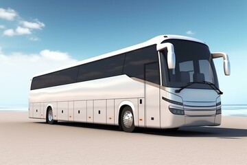 Roadway bus for tourists, emphasizing traveling and tourism. Rendered in 3D. Generative AI