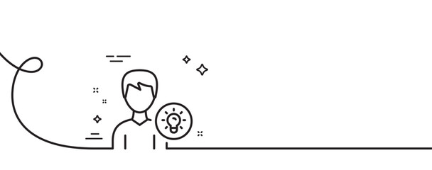 User line icon. Continuous one line with curl. Profile with Lamp bulb sign. Male Person silhouette with idea symbol. Person idea single outline ribbon. Loop curve pattern. Vector