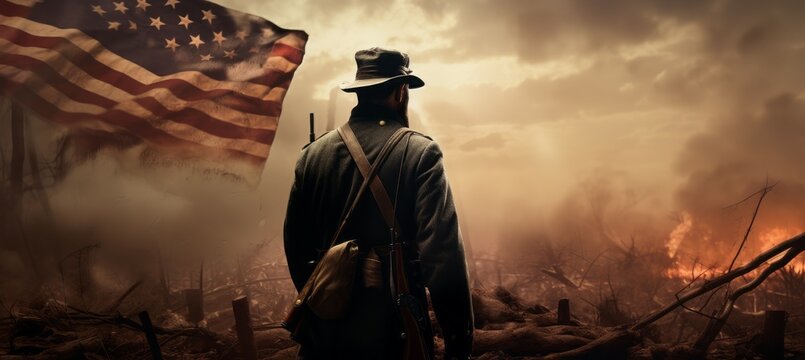 American civil war battle field. Generative AI technology.