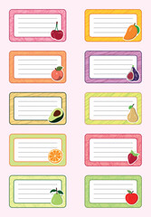 Fototapeta na wymiar Colorful Vector Design Notebook Labels Icons Depicting Fruits ready to print