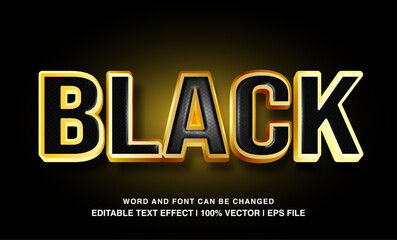 Black editable text effect template, 3d bold glossy golden luxury typeface, premium vector