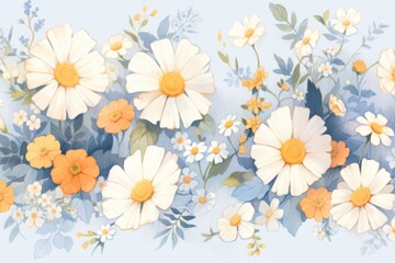 Colorful Daisy Flower Watercolor Pattern Background. Wallpaper. Valentine's Day Banner. Abstract. Winter. Christmas. Realistic. Generative AI