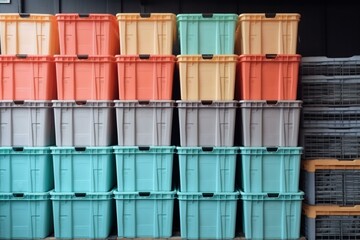 Large pastel containers in a warehouse for storing documents. Generative AI