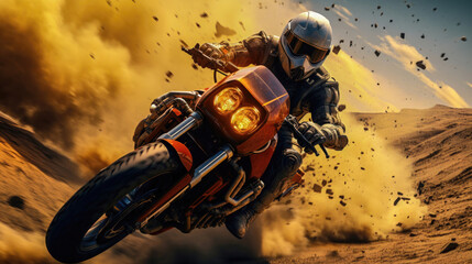 Motorcycle Rider Kicking Up Dust in the Desert