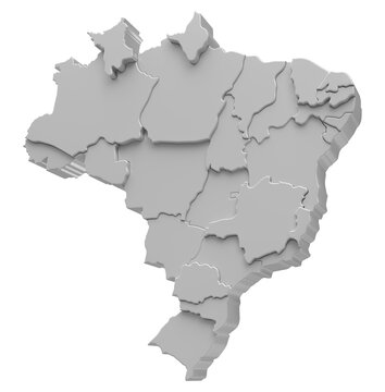 Isometric Brazil map on transparent background in 3d rendering