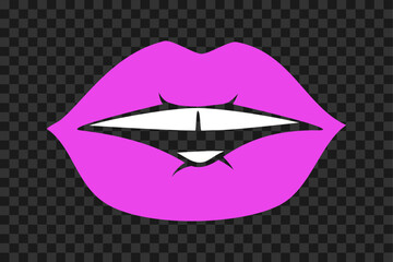 Sexy female lips silhouette icon, vector glyph sign. Female lips symbol isolated on dark and light transparent backgrounds.