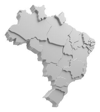Isometric Brazil map on transparent background in 3d rendering
