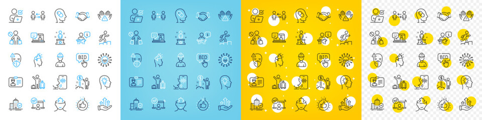Vector icons set of Leader run, Podium and Success line icons pack for web with Income money, Airport transfer, Handshake outline icon. Medical mask, Smile, Stop shopping pictogram. Vector