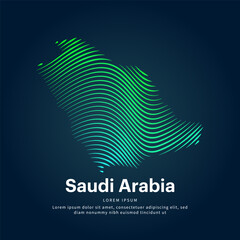 simple logo map of Saudi Arabia Illustration in a linear style. Abstract line art Saudi Arabia map Logotype concept icon. Vector logo Saudi Arabia color silhouette on a dark background. EPS 10