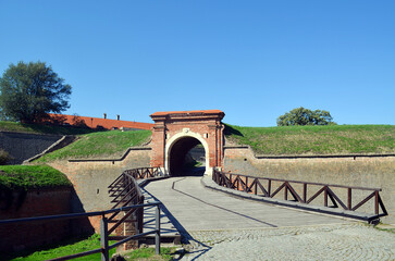 Gate on Petrovaradin fortress an a bridge ahead of it in Novi Sad, Serbia
