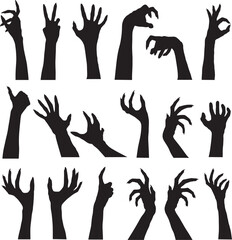 creepy zombie hands silhouette vector illustration set