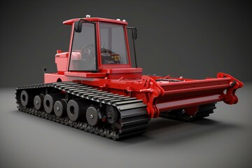 Red grader for road leveling isolated 3d render on gray background with shadow. Generative AI