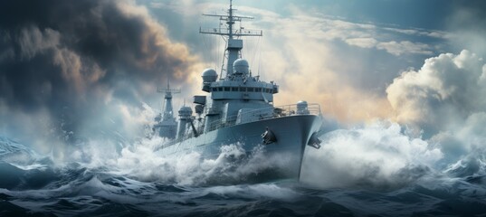 Destroyer military warship. Generative AI technology.	
 - obrazy, fototapety, plakaty