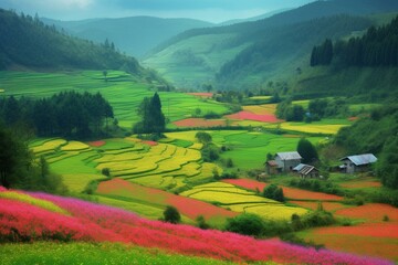 Fototapeta premium vibrant countryside. Generative AI