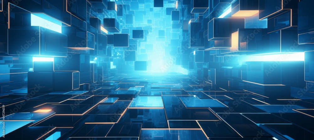 Poster Cyberspace blue blockchain technology background. Generative AI technology.	
