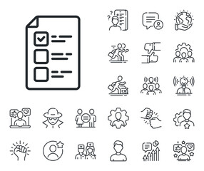 Fototapeta premium Vote checklist sign. Specialist, doctor and job competition outline icons. Voting ballot paper line icon. Public election symbol. Voting ballot line sign. Avatar placeholder, spy headshot icon. Vector
