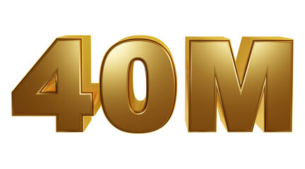 Luxury Golder 3D Rendering isolated on transparent background for forty millions or 40M followers or subscribes. Celebration or thank you concept for banner, social media, poster etc