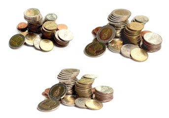 Many stacks of coins in various sizes and valued, View from the top, Currency THB, Financial and commit business concept on transparence PNG.