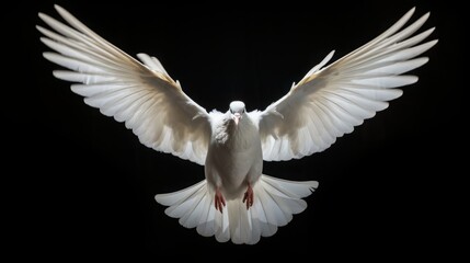 white dove in flight, black background, copy space, concept: freedom