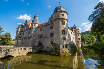 View of the moated castle in Mitwitz - Germany in Upper Franconia, located between Kronach and Coburg