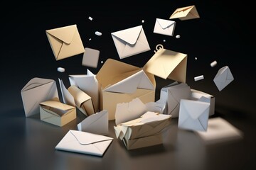 Empty 3D design showcasing letters, cards, and envelopes. Generative AI