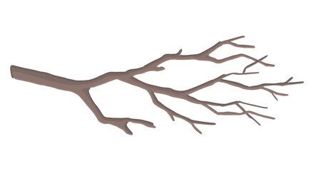 Cartoon clipart of bare branch. Doodle of tree without leaves. Contemporary vector illustration isolated on white background.