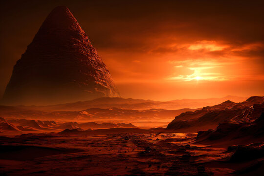 Landscape of a desert with no one sand and rocks view at sunset uninhabited land in the millennium Generative AI Illustration