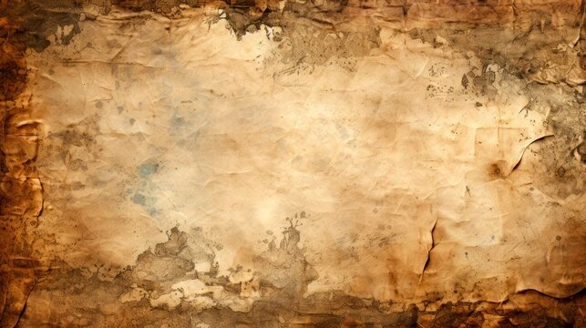 Old parchment paper sheet ancient vintage texture background with cracked edges Generative AI Illustration © SVasco