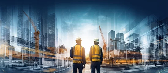 Foto op Canvas rear view of professional engineer manager standing concentrate focus multi exposure with building construction industry background construstion engineer concept © VERTEX SPACE