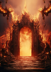 Gate to hell, the passage to the realm of the dead.  Everything is on fire, hellfire, generative ai 