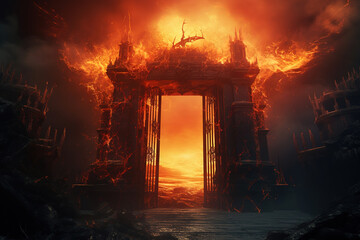 Gate to hell, the passage to the realm of the dead.  Everything is on fire, hellfire, generative ai 