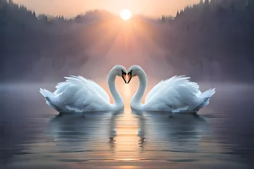 Fotobehang two swans in the lake © Faisu
