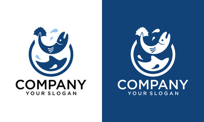 Sean fish wave logo icon. Saltwater fishing symbol. Seafood sign. Ocean marine life emblem. Vector illustration.