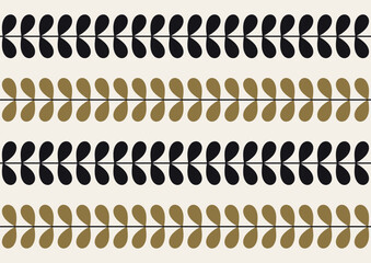 retro mid century modern line art leves ornament, leaf vector illustration, abstract A3 poster print design © Yana