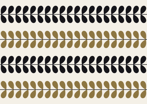 retro mid century modern line art leves ornament, leaf vector illustration, abstract A3 poster print design