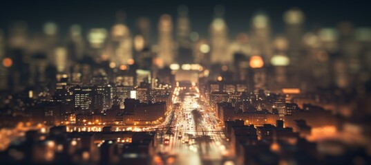 Night glow city downtown background. Generative AI technology.