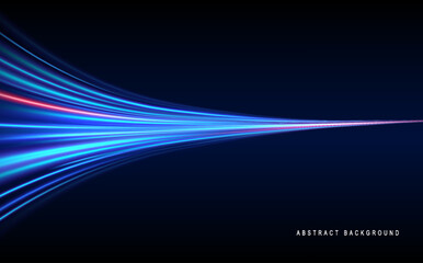 Light line effect blue neon glow flare wave glowing shiny speed lines effect vector background. Speed curve shine light line blue.