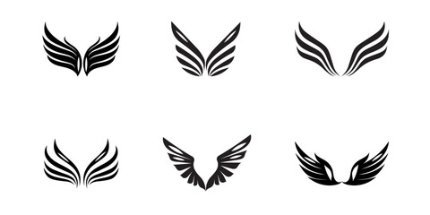 Fototapeta na wymiar Set of black wings icons. Wings badges. Collection wings badges. Vector illustration.
