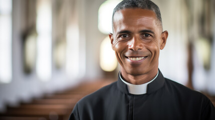 Portrait of a male priest in a church