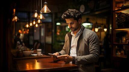 business consultant working on his tablet at a restaurant