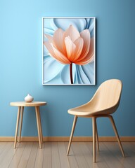 Stylish mock up poster frame, nordic and contemporary interior design. Gallery wall with empty frame and copy space. Scandinavian style home interior design of modern living room.