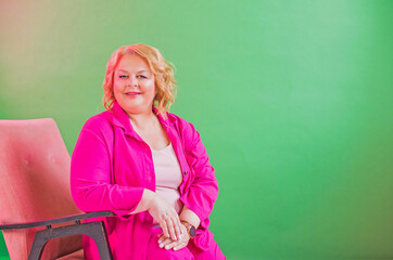 Plus size mature European lady in Business style, illustration of worker of middle age	