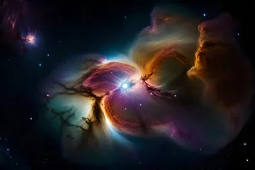 Fotobehang a mesmerizing stellar nursery, where luminous gas clouds are birthing newborn stars in a celestial spectacle of unparalleled realism and flawlessness - AI Generative © Being Imaginative